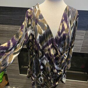 NWT Midtown Abstract Ikat Print Faux Wrap Top